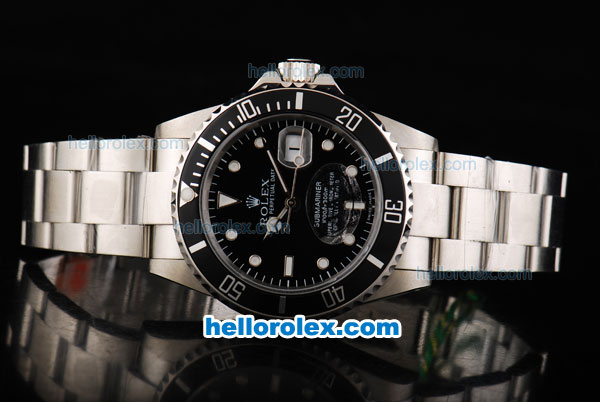 Rolex Submariner Oyster Perpetual Date Swiss ETA 2836 Automatic Full Steel with Black Bezel and Black Dial-White Marking - Click Image to Close